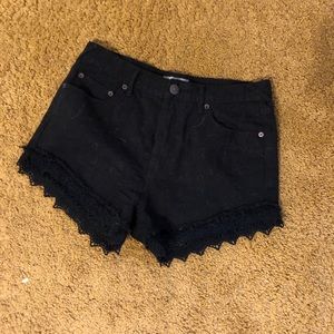 Free People Black Denim Shorts w/ Lace trim
